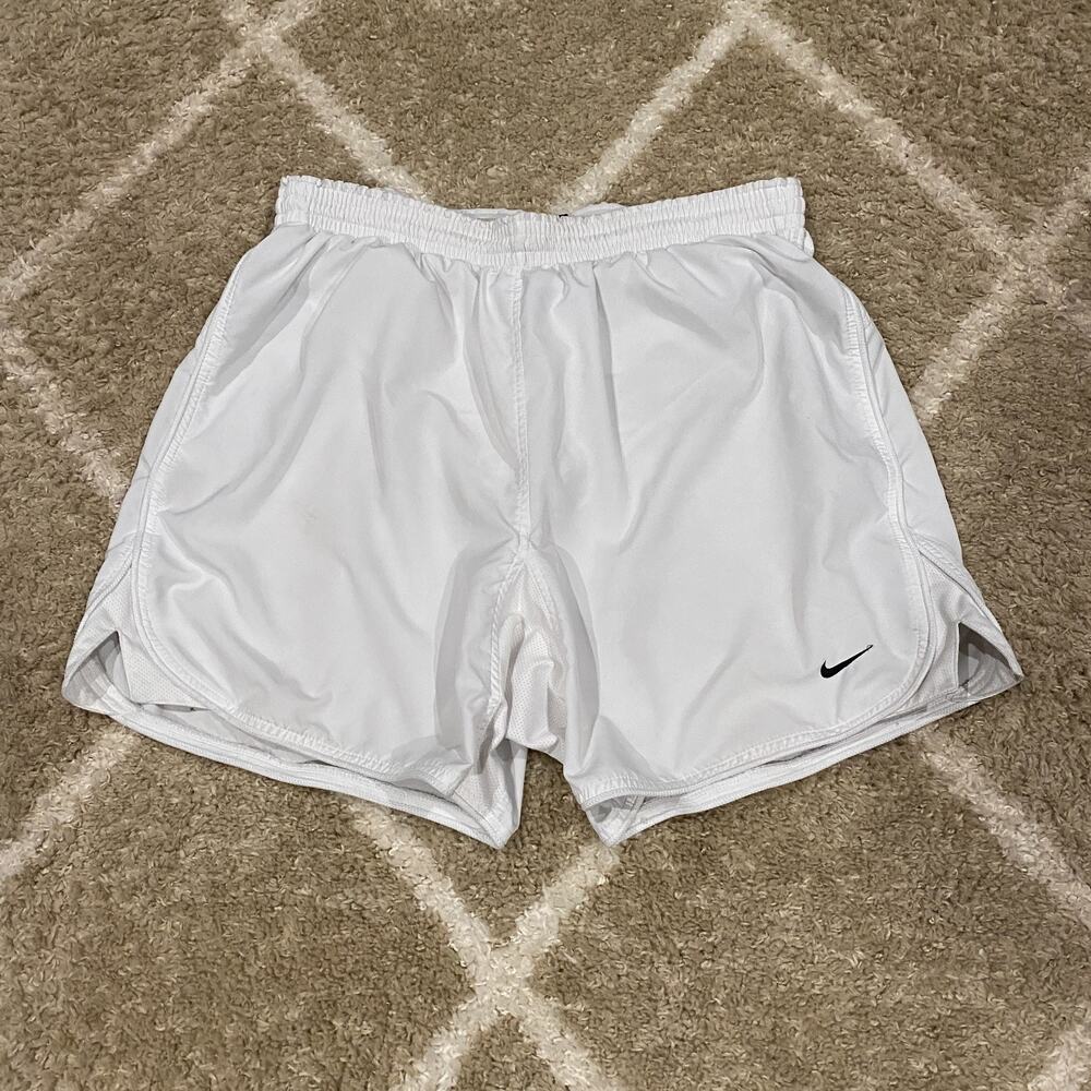 Vintage Nike Team White Mesh Lined Running Shorts Embroidered Swoosh Size Large